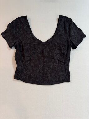 lululemon athletica Black Short Sleeve V-Neck Crop Top